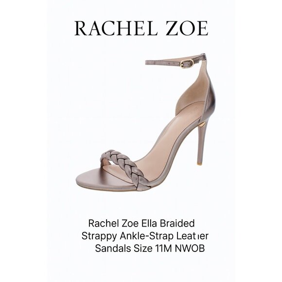Rachel Zoe Ella Silver Leather Strappy Heeled Sandals Size 11M NWOB Metallic Ope - Picture 1 of 9